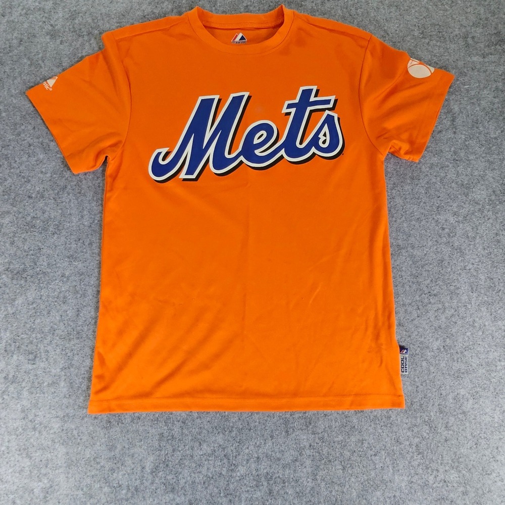Majestic New York Mets Youth Large Orange Cool Base Motorcars 7 T-Shirt MLB